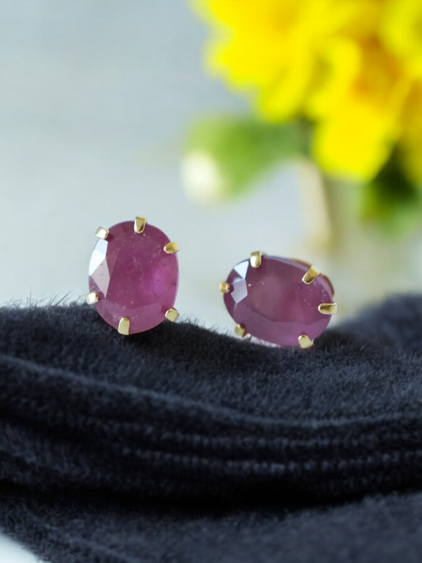 Dark Red Ruby Stud Earrings