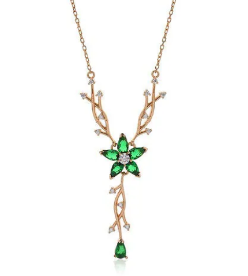 Rose Gold Emerald Y Necklace