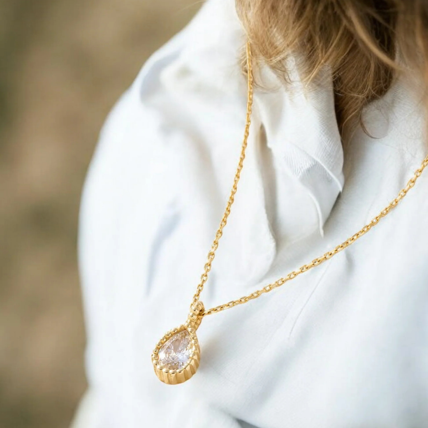 Solid Gold Diamond Teardrop Necklace