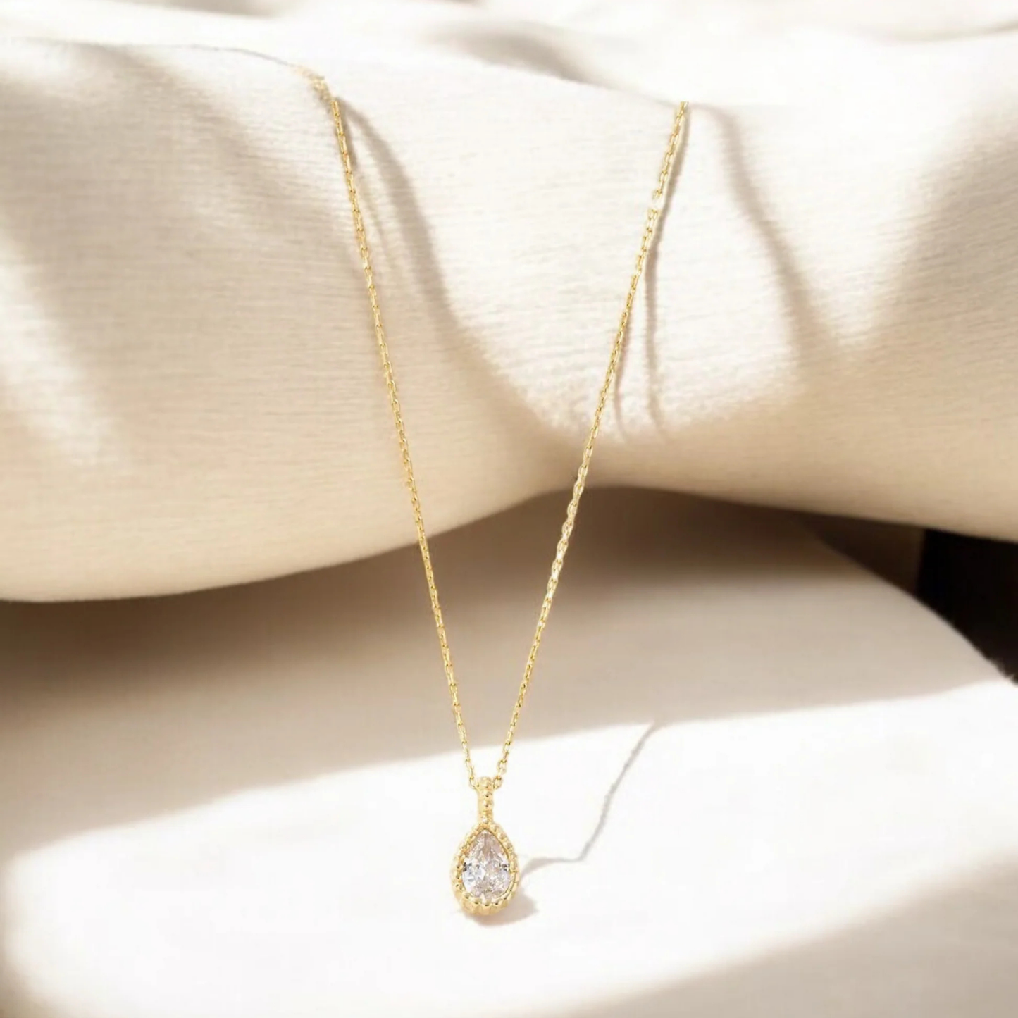 Solid Gold Diamond Teardrop Necklace