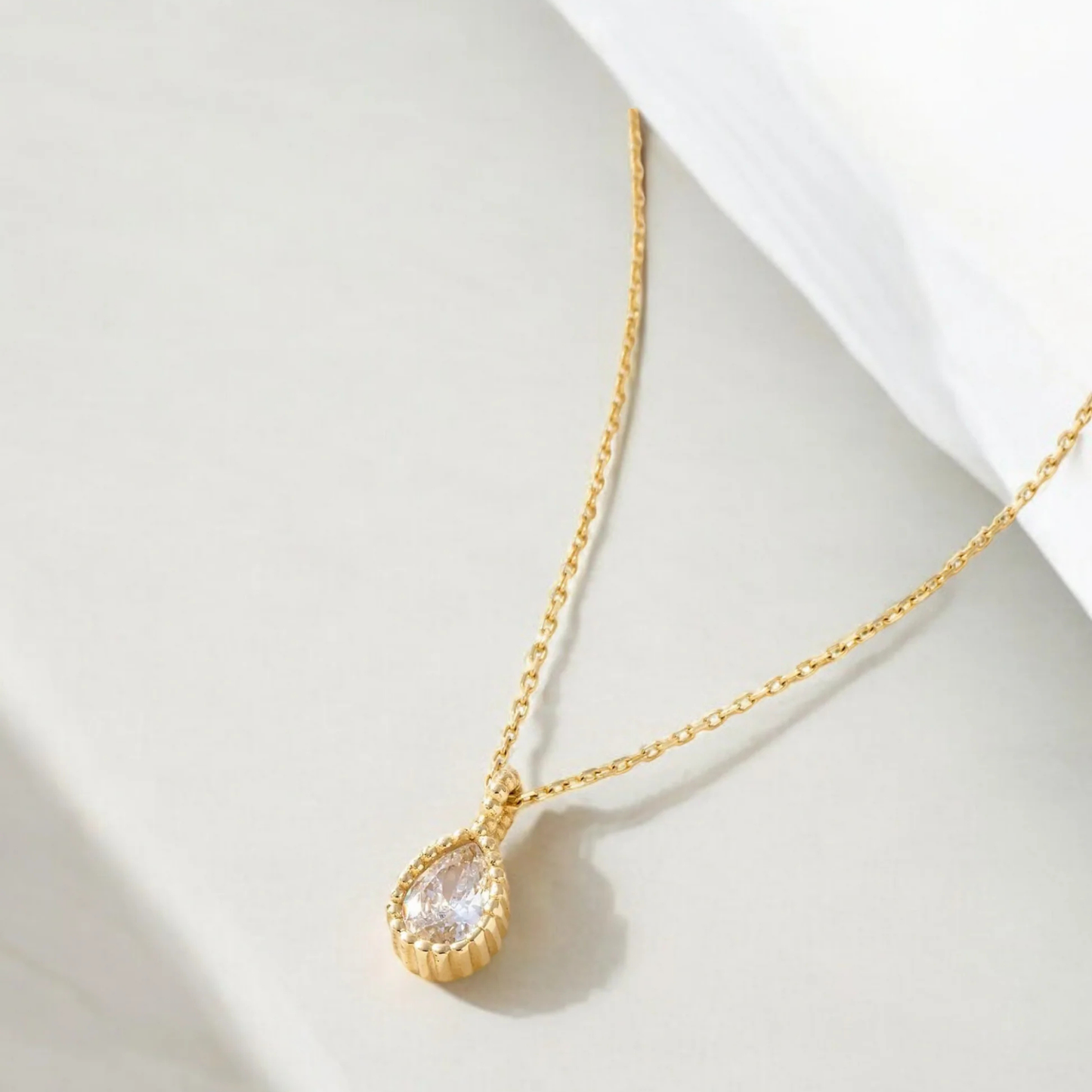 Solid Gold Diamond Teardrop Necklace