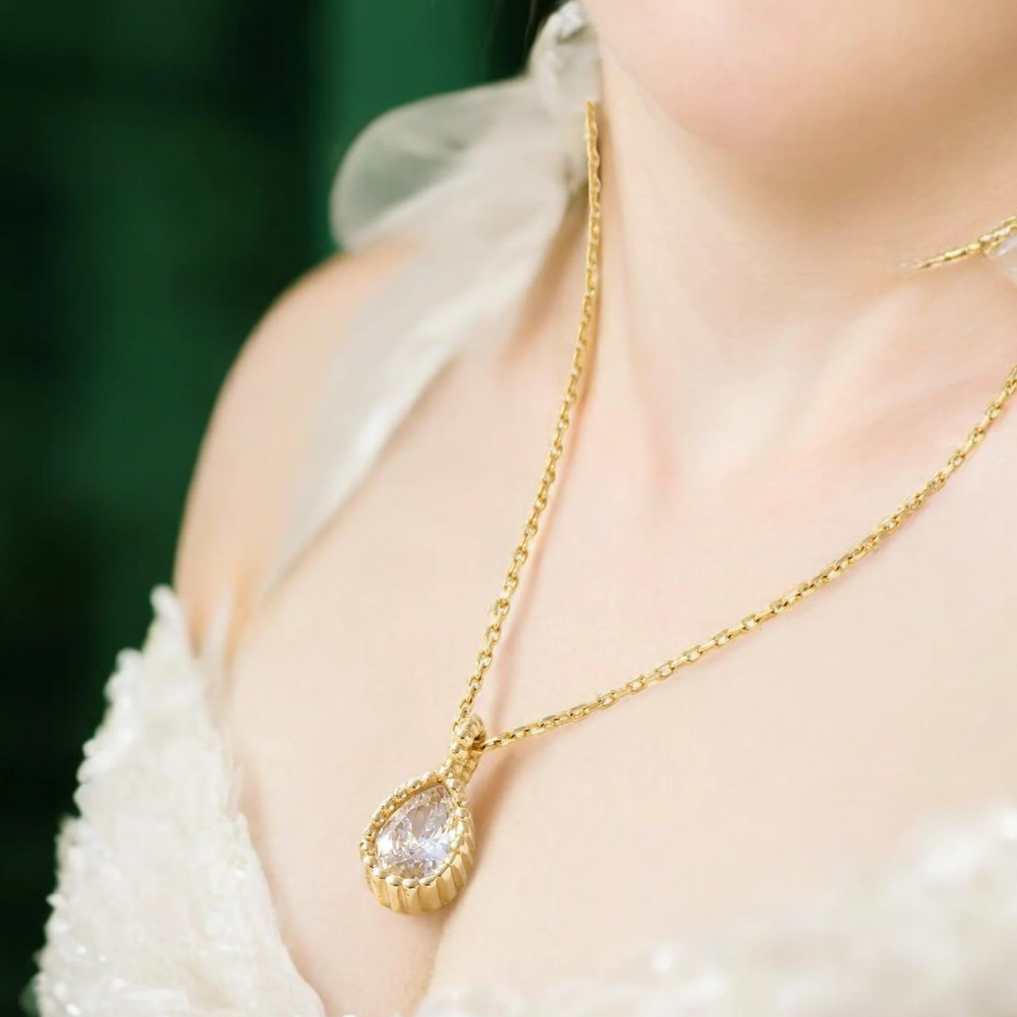 Solid Gold Diamond Teardrop Necklace