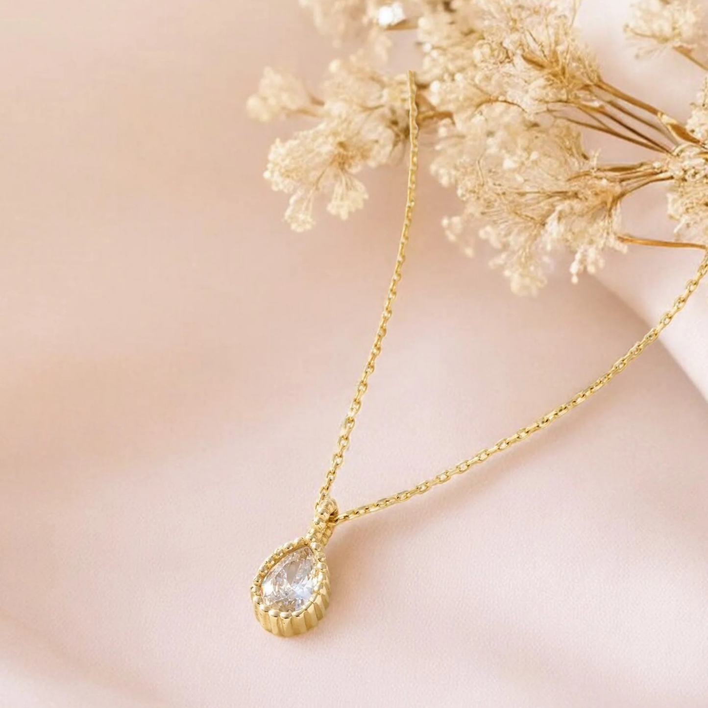 Solid Gold Diamond Teardrop Necklace