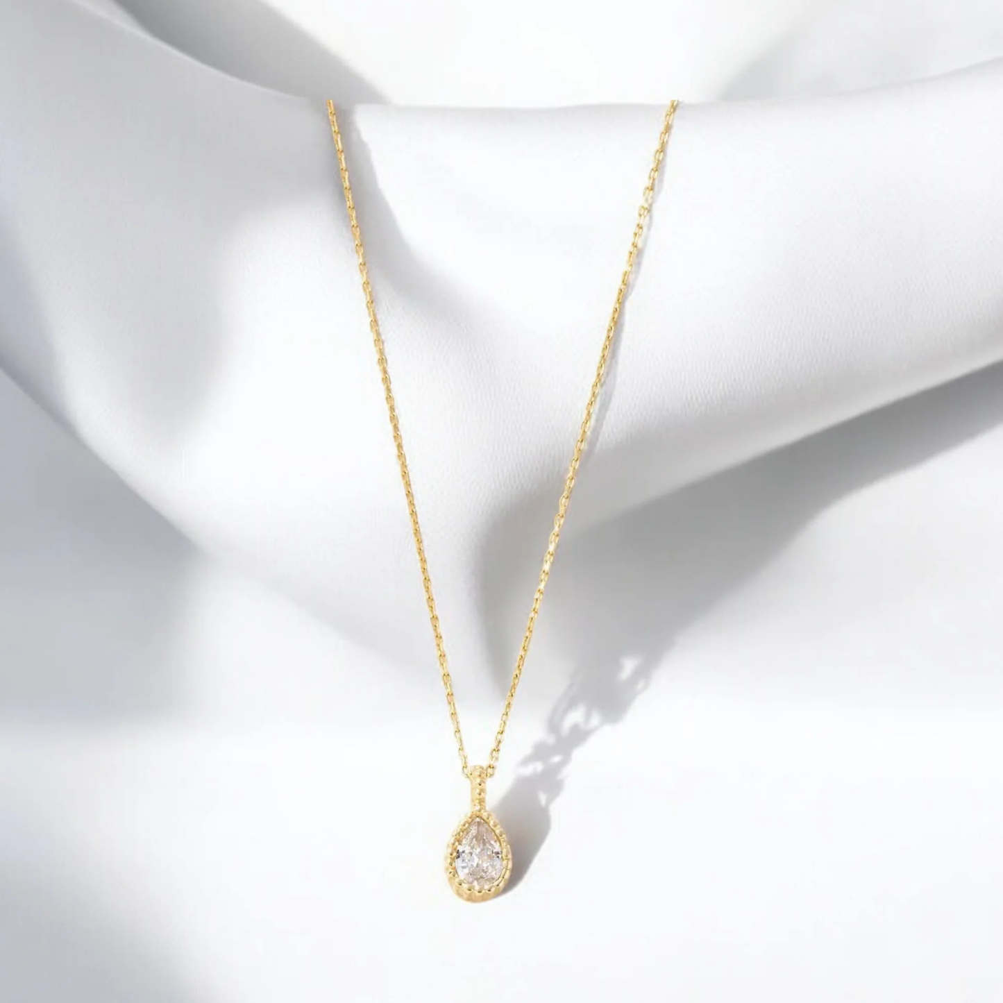 Solid Gold Diamond Teardrop Necklace