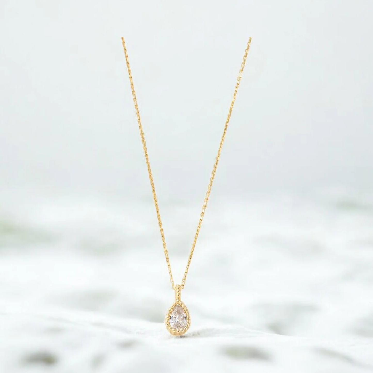 Solid Gold Diamond Teardrop Necklace