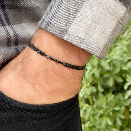 Onyx and Hematite Beads Morse Code