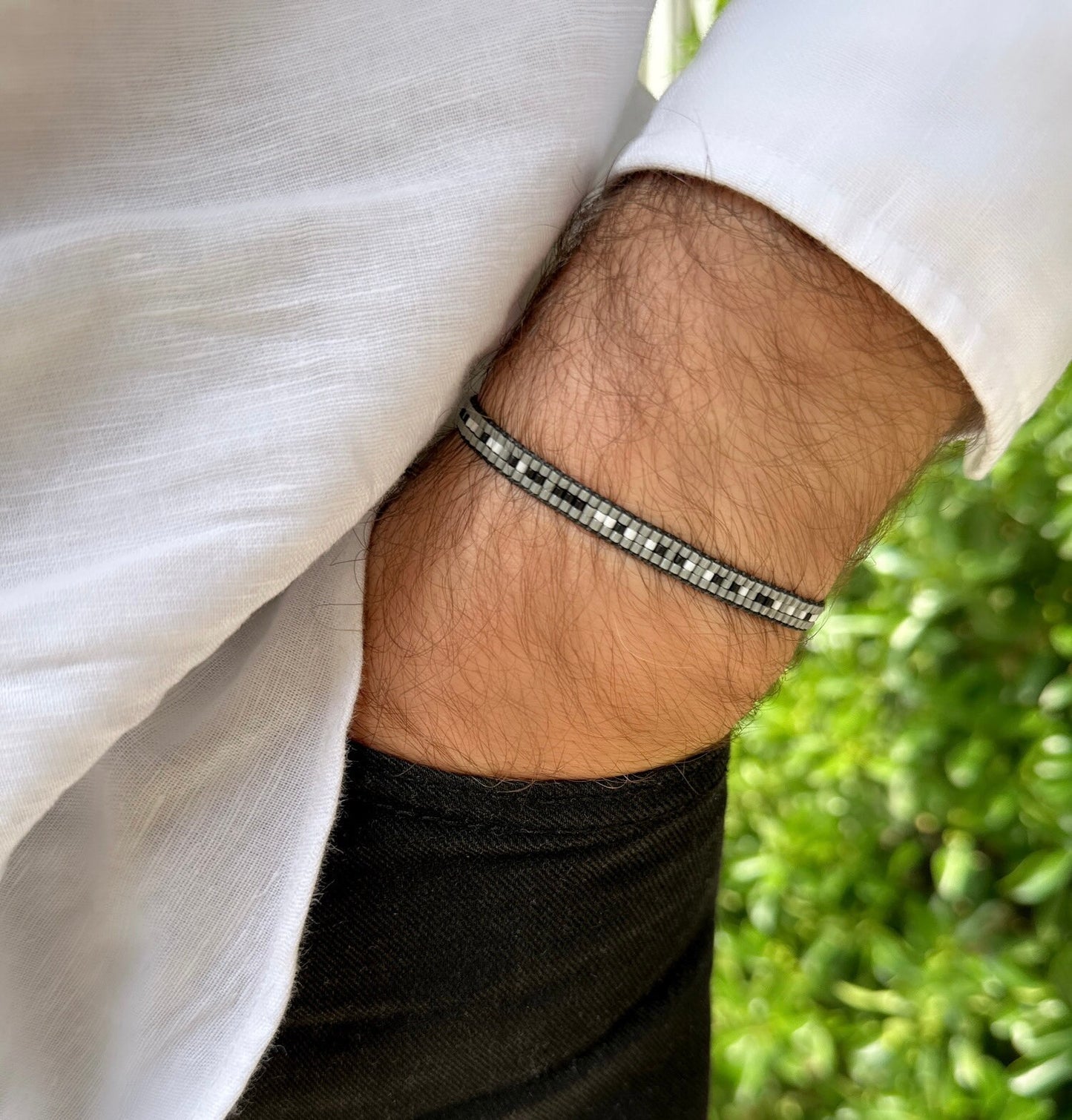 Gray Miyuki Beads Morse Code Bracelets