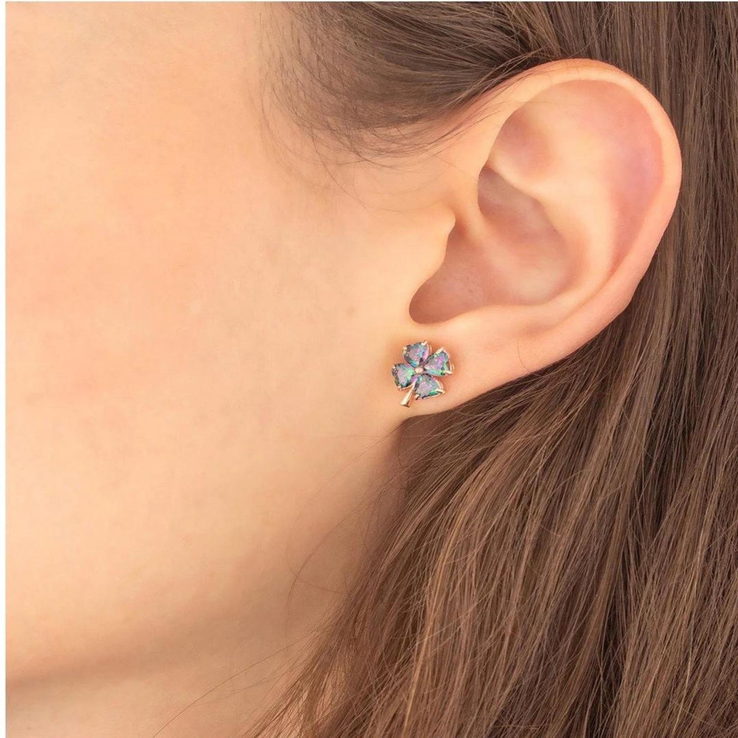 Alexandrite Clover Stud Earrings
