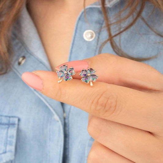 Alexandrite Clover Stud Earrings