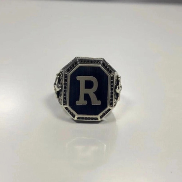 Oxidized Silver Ring with Letter