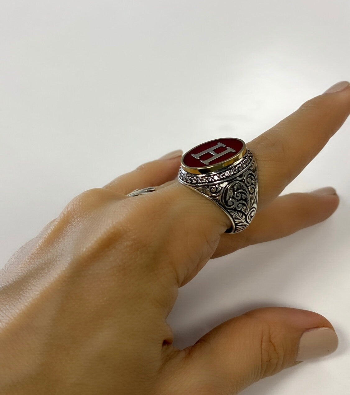 Mens Initial Signet Ring