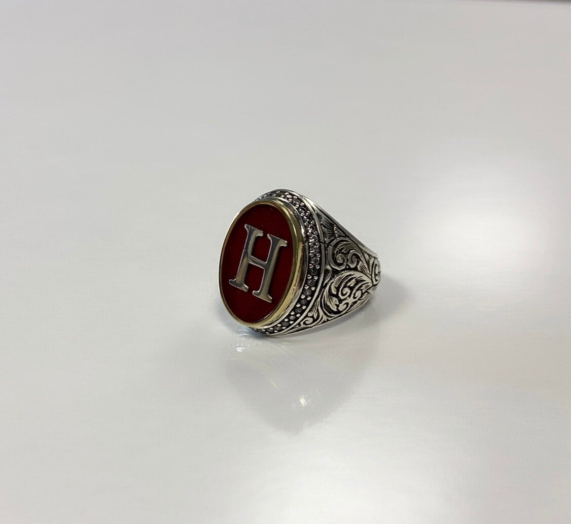 Mens Initial Signet Ring