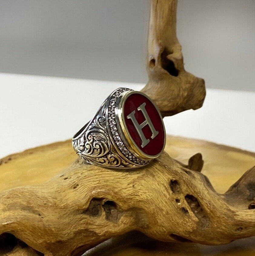 Mens Initial Signet Ring