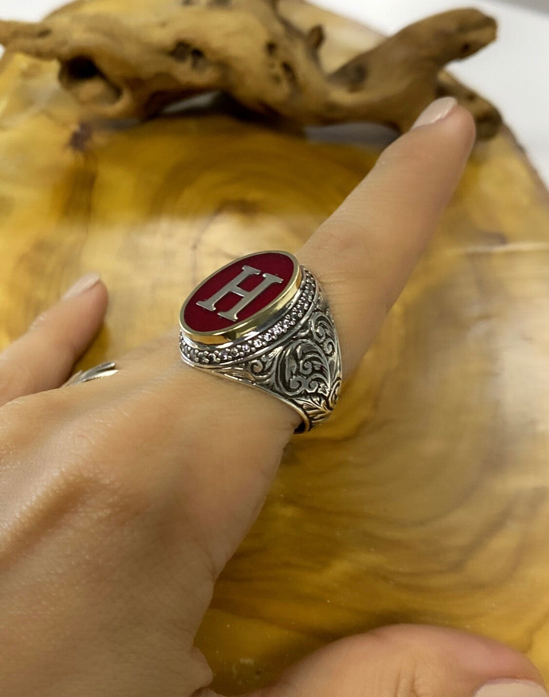 Mens Initial Signet Ring