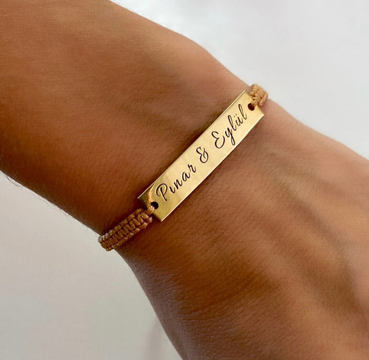 Bracelet barre personnalisé en or, argent ou rose