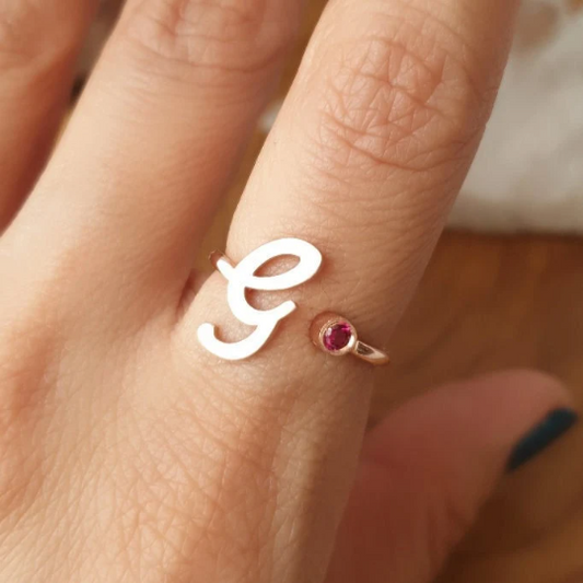 Initial Ring with Birthstone