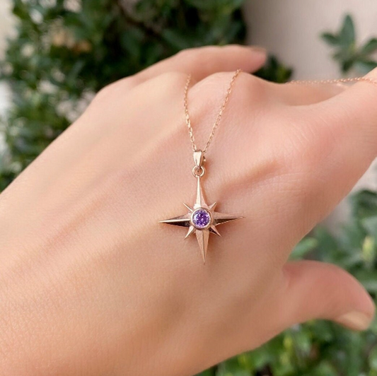 Collier étoile du Nord avec pierre de naissance