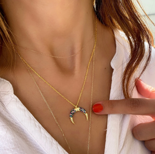 Pave Half Moon Necklace