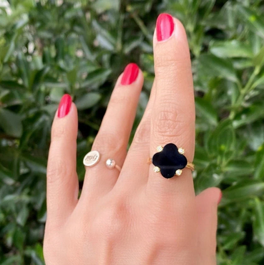 Bague en argent sterling 925 avec onyx noir naturel