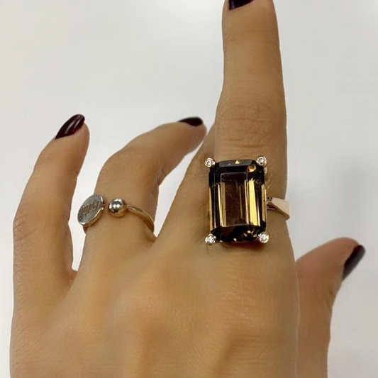 Bague en quartz fumé naturel