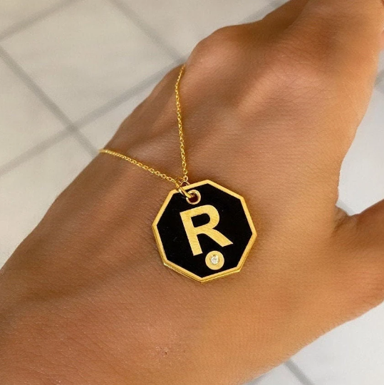 Gold Enamel Letter Necklace