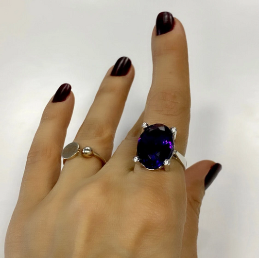 Bague en argent sterling 925 avec améthyste naturelle