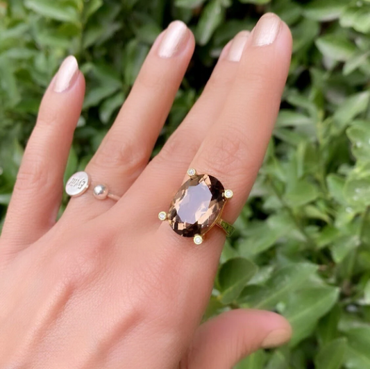 Bague en or et quartz fumé