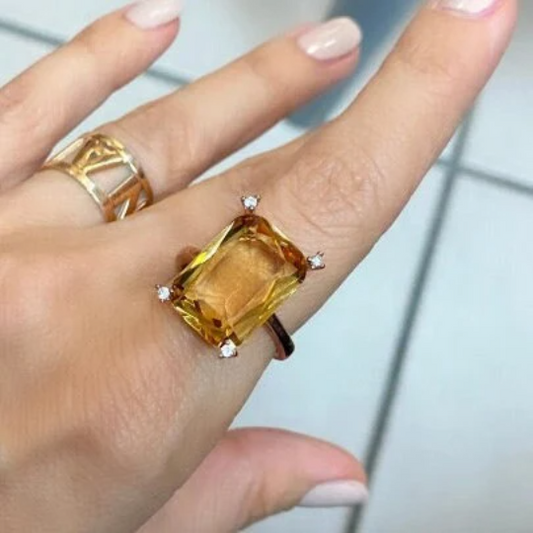 Bague en argent sterling 925 avec citrine naturelle