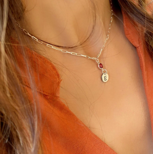 Initial Necklace with Birthstone