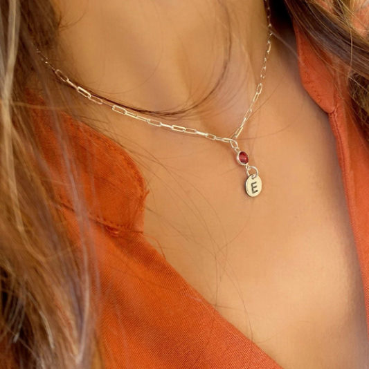 Collier Initiale Avec Pierre De Naissance