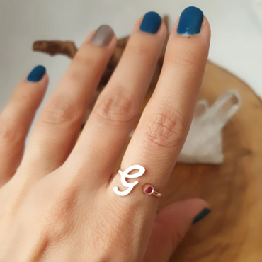 Initial Ring with Birthstone
