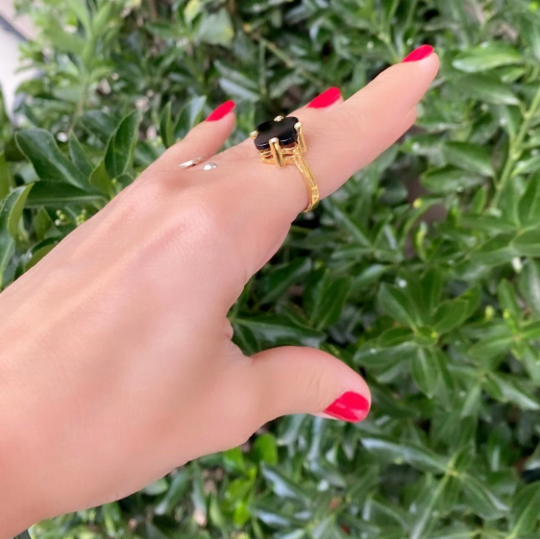 Natürlicher schwarzer Onyx 925 Sterling Silber Ring