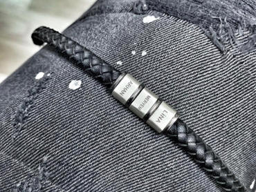 Bracelet en cuir personnalisé pour homme avec perles personnalisées