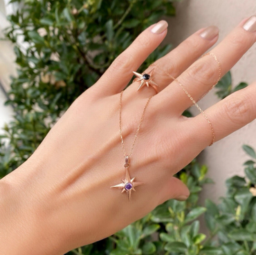 Collier étoile du Nord avec pierre de naissance