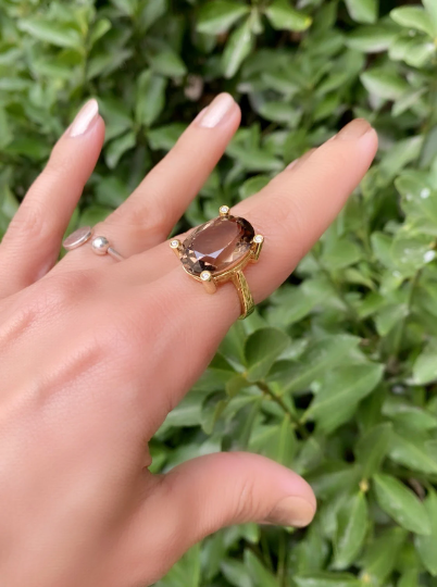 Goldener Rauchquarzring