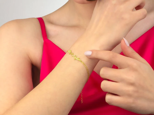 Bracelet avec nom et fleur de naissance