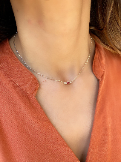 Minimalist Ruby Birthstone Necklace