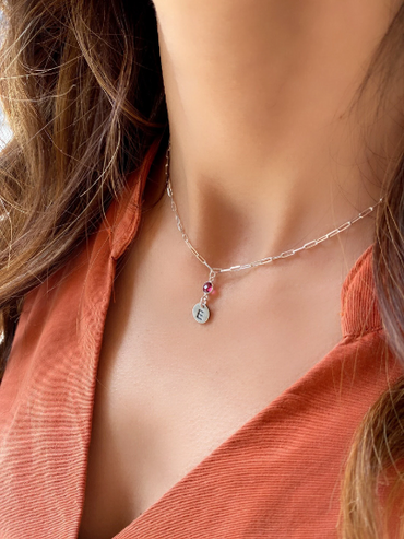 Collier Initiale Avec Pierre De Naissance