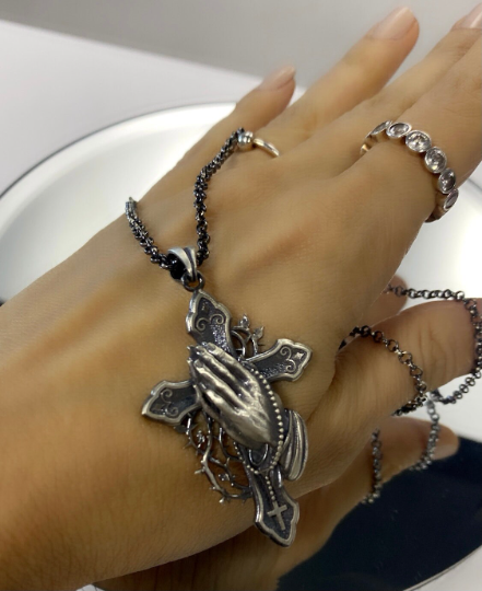 Praying Hands Crucifix Necklace
