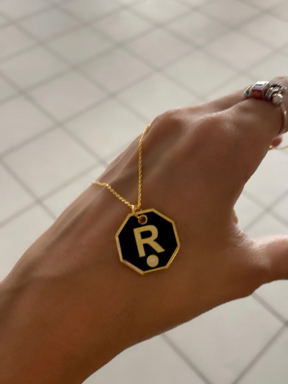 Gold Enamel Letter Necklace