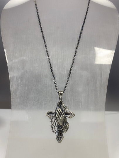 Praying Hands Crucifix Necklace