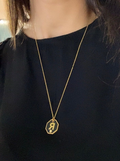 Gold Enamel Letter Necklace