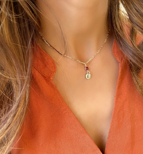 Initial Necklace with Birthstone