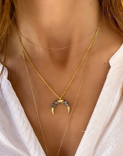 Pave Half Moon Necklace