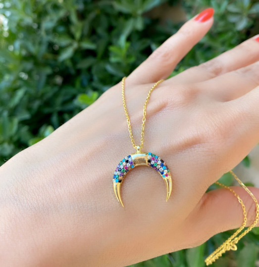 Pave Half Moon Necklace