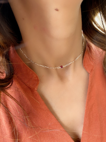 Minimalist Ruby Birthstone Necklace