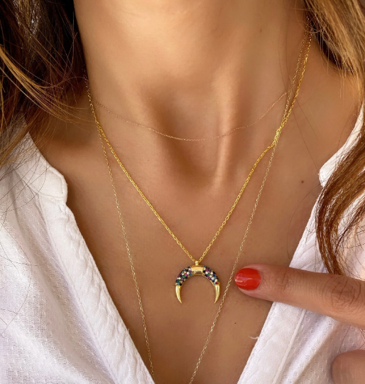 Pave Half Moon Necklace