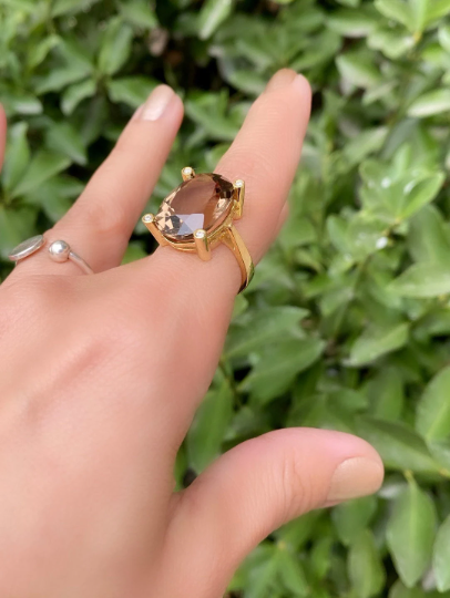Goldener Rauchquarzring