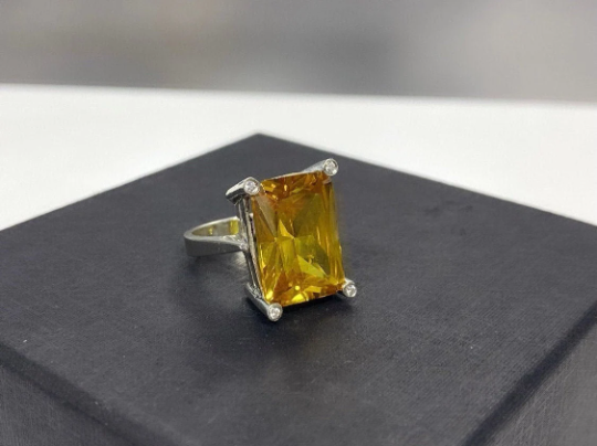 Natürlicher Citrin 925 Sterling Silber Ring