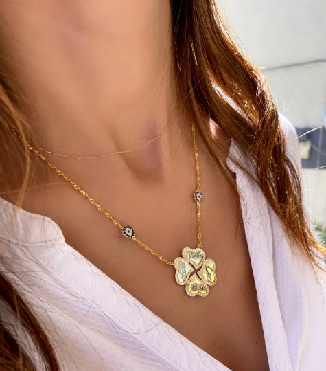 Personalized Four Leaf Clover Necklace